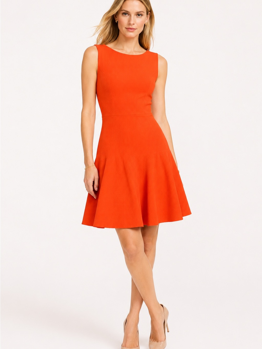 Issa London Orange Ribbed Knit Fit & Flare Dress Small